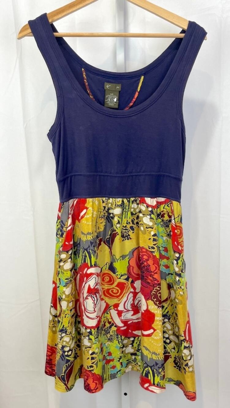 FEI Sz S Anthropologie Mix Media Tank Dress Sleeveless Silk Floral Purple Multi